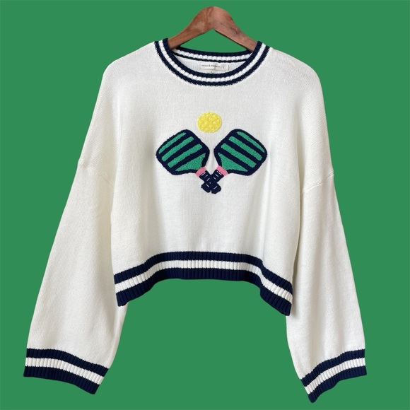 Anthropologie Sweaters - NWT Moon & Madison Pickleball Cropped Boxy Sweater Preppy Cotton Blend Large